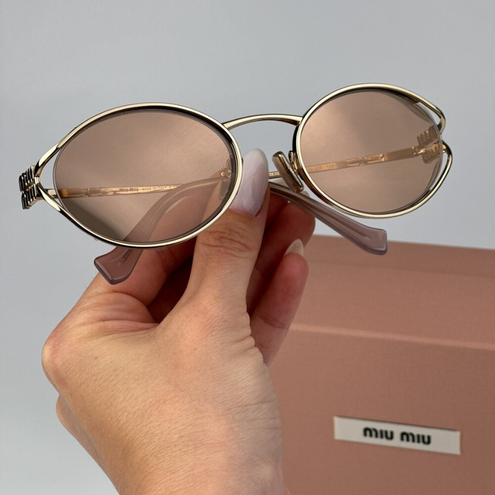 Miu Miu MU52YS ZVN20F BRAND NEW Sunglasses Pink Gold Mirror Silver Oval Unisex - Picture 2 of 14